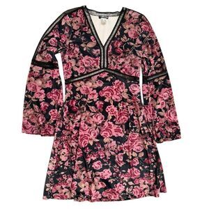Venus pink floral mini dress with bell sleeves